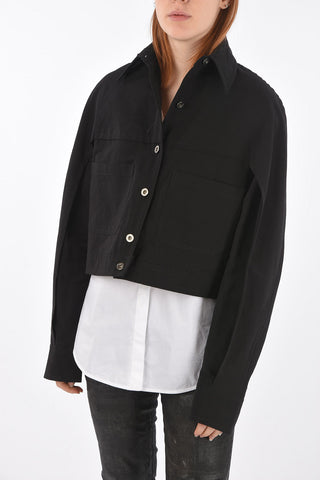 double breast pockets cropped blouse