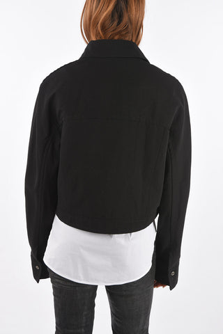 double breast pockets cropped blouse