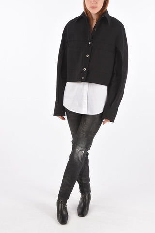 double breast pockets cropped blouse