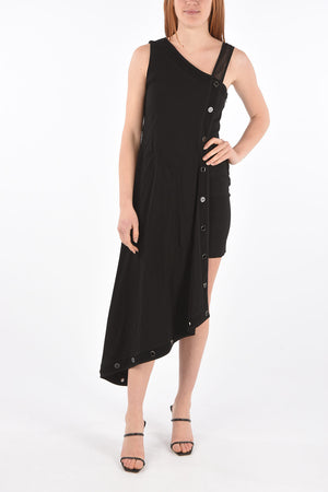 Asymmetric Dress with Ornamental Snap Buttons