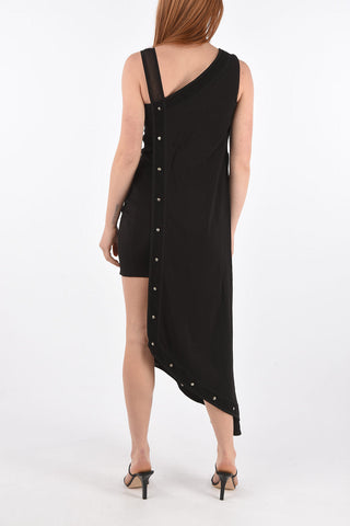 Asymmetric Dress with Ornamental Snap Buttons