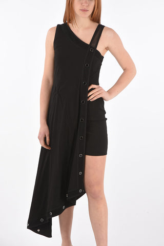 Asymmetric Dress with Ornamental Snap Buttons