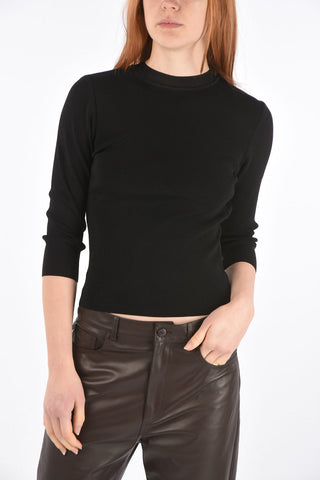 3/4-Sleeved Crew Neck Sweater with Cut-Out Detail