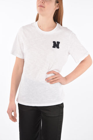 Crew Neck Cotton T-shirt with Terry Patch