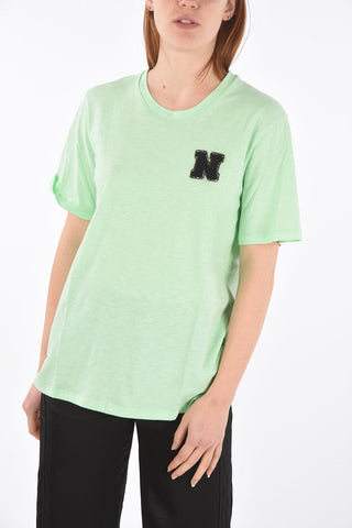 Crew Neck Cotton T-shirt with Terry Patch