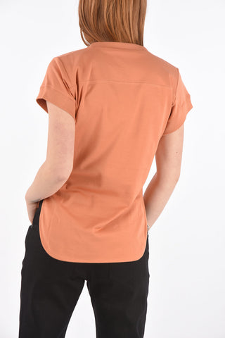 T-Shirt Girocollo con Stampa e Spacchi Laterali