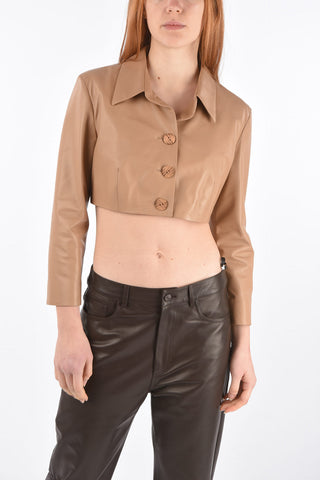 Standard Collar Leather Crop Shirt