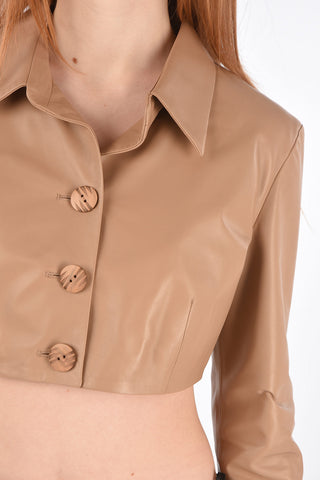 Standard Collar Leather Crop Shirt