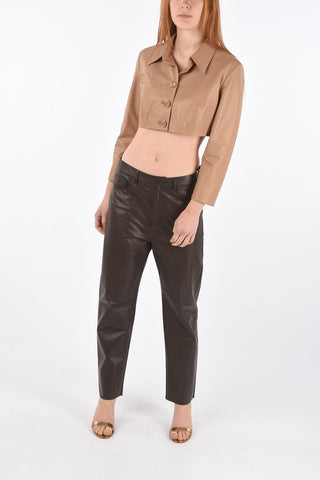 Standard Collar Leather Crop Shirt