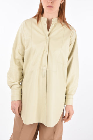Mandarin Collar Side Split Leather Shirt