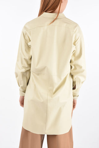 Mandarin Collar Side Split Leather Shirt