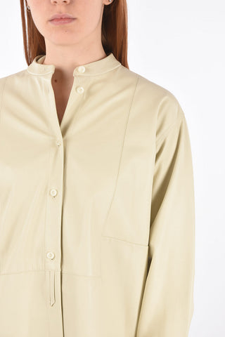 Mandarin Collar Side Split Leather Shirt