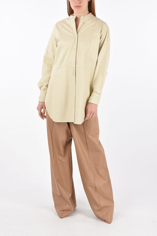 Mandarin Collar Side Split Leather Shirt