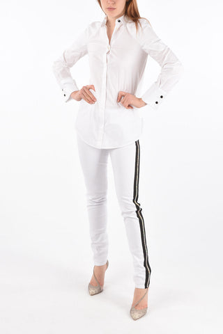 Camicia Biker in Cotone con Abbottonatura Nascosta