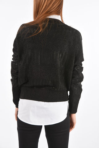 V Neck Sweater with Alternate Knitted Bands