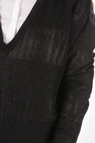 V Neck Sweater with Alternate Knitted Bands