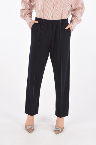 Single Pleat Wool Pants with Elastic Waist Band