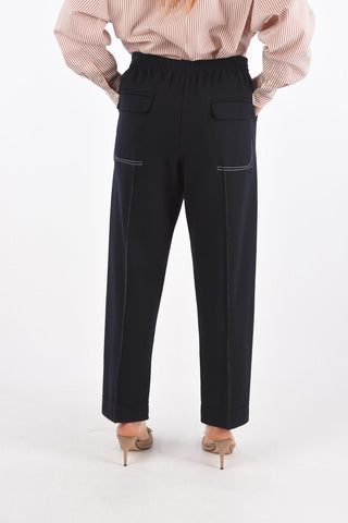 Single Pleat Wool Pants with Elastic Waist Band