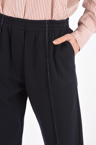 Single Pleat Wool Pants with Elastic Waist Band