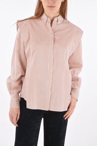 Pinstriped Silk Shirt with Button-down Collar and Hidden Buttoning