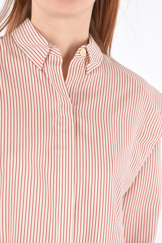 Pinstriped Silk Shirt with Button-down Collar and Hidden Buttoning