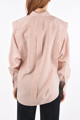 Pinstriped Silk Shirt with Button-down Collar and Hidden Buttoning