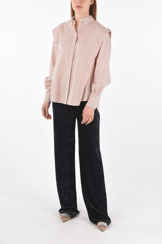 Pinstriped Silk Shirt with Button-down Collar and Hidden Buttoning