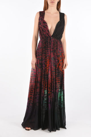 Animal Patterned Shaded Maxi Dress with Tulle Detail
