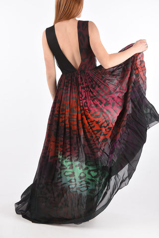 Animal Patterned Shaded Maxi Dress with Tulle Detail