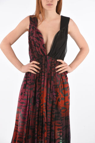 Animal Patterned Shaded Maxi Dress with Tulle Detail