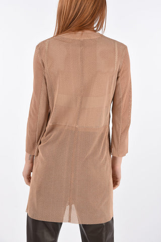3/4-Sleeved Perforated Suede Overcoat
