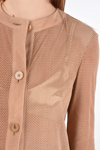 3/4-Sleeved Perforated Suede Overcoat
