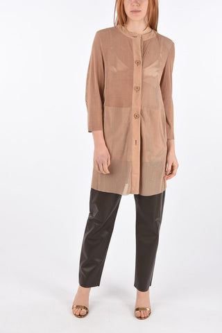 3/4-Sleeved Perforated Suede Overcoat