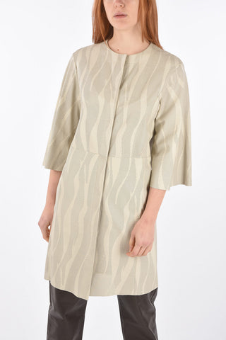 3/4-Sleeved Perforated Leather Overcoat