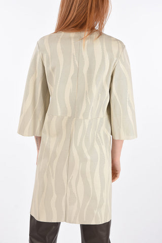 3/4-Sleeved Perforated Leather Overcoat