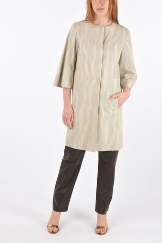 3/4-Sleeved Perforated Leather Overcoat