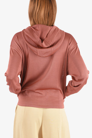 Felpa in Maglia con Cappuccio e Polsini con Elastico