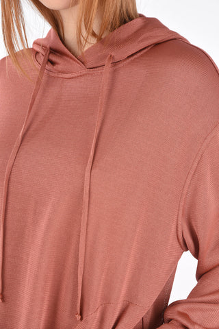 Felpa in Maglia con Cappuccio e Polsini con Elastico