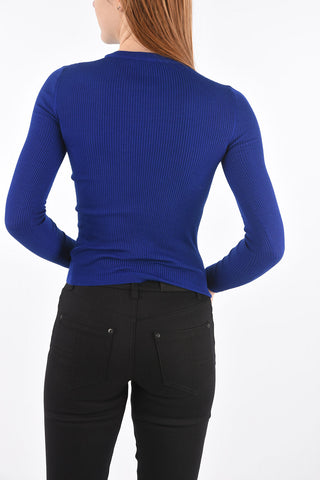 Crew Neck Ribbed Cashmere Blend Sweater