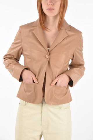 1 Button Flush Pocket Leather Blazer