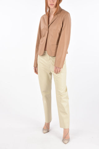 1 Button Flush Pocket Leather Blazer