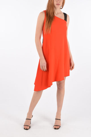 Ornamental Buttons Asymmetric Dress with Mesh Details