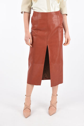 Longuette in Pelle con Spacco Anteriore e Tasche