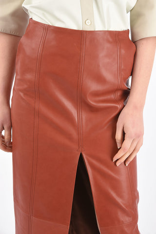 Longuette in Pelle con Spacco Anteriore e Tasche