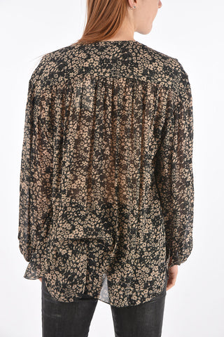 Blusa con Fantasia Floreale e Chiusura Frontale con Nastrini