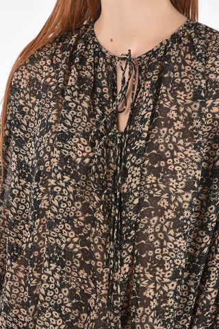 Floral Patterned Blouse with Lace-up Front Closure