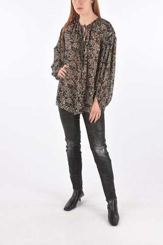 Floral Patterned Blouse with Lace-up Front Closure