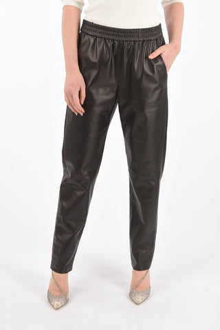 Soft Leather Pants with Waist Drawstring