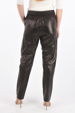 Soft Leather Pants with Waist Drawstring