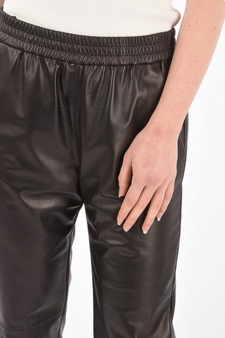 Soft Leather Pants with Waist Drawstring